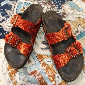 🐲💙 Arizona Birkenstock Crushed Orange Velvet Sandals